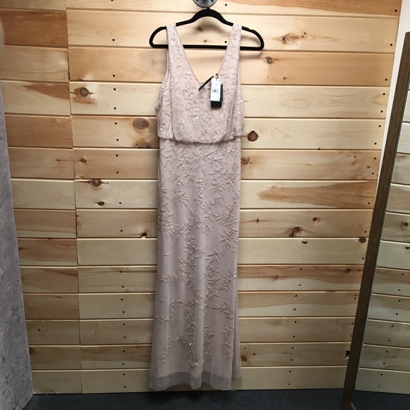 Adrianna Papell Blush Long Beaded Cocktail Dress - Picture 4 of 6